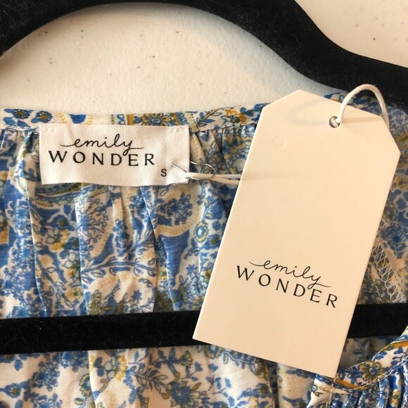 Emily Wonder Blue White Paisley Patterned Peasant Blouse V Neck S - Picture 3 of 4